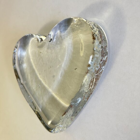Vintage Paperweight Clear Heart Shaped Art Glass /crystal Flat Back Heavy - Picture 4 of 11